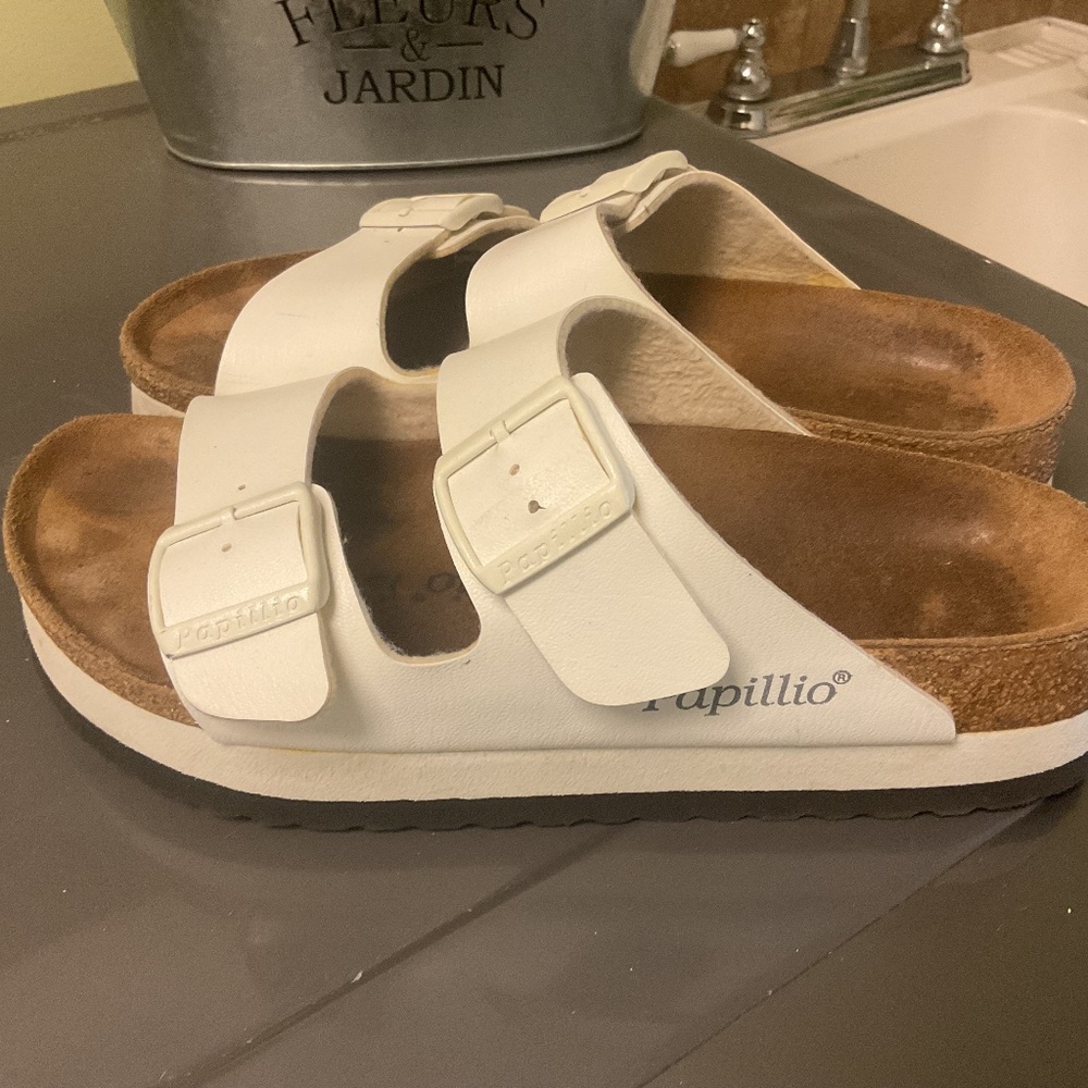 Papillio Women's White Two-Buckle Slide Sandals